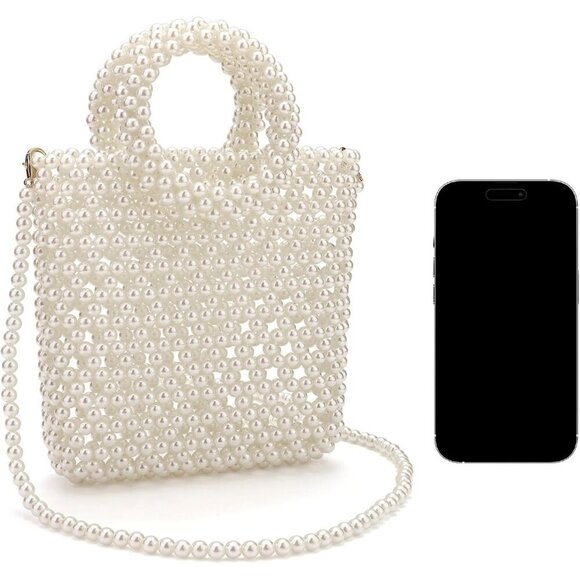 Women Pearl Clutch Bag Beaded Evening Purse Crossbody Wedding Top-Handle main image 8